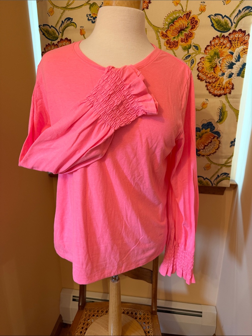 Lisa Todd Bright Pink Long Sleeve Top with Smocked Cuffs